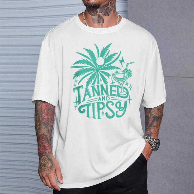 Retro Tanned And Tipsy Beach Summer Vacation T-Shirt Gifts for Him