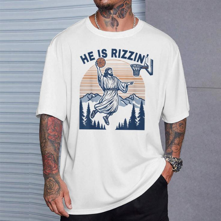 He Is Rizzin Jesus Playing Basketball Meme Christian T-Shirt Gifts for Him