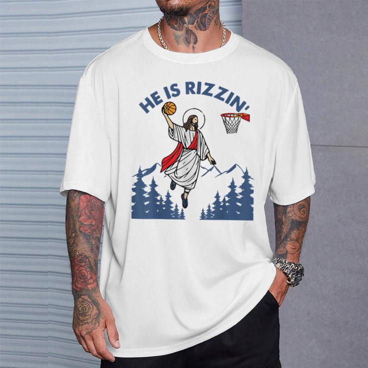 He Is Rizzin Jesus Basketball Easter Religious T-Shirt Gifts for Him