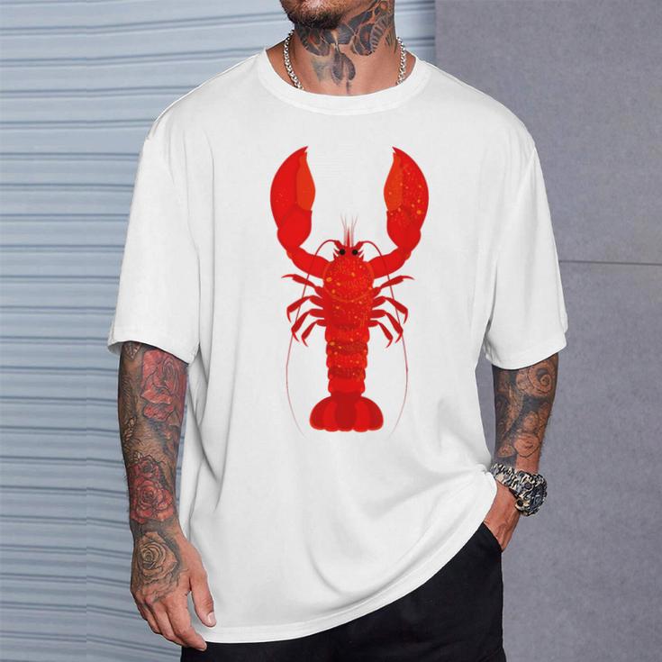 Rotes Hummer-Design Herren T-Shirt in Weiß, Lustiges Meeresfrüchte Tee Geschenke für Ihn