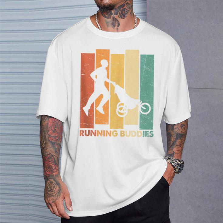 Running Buddies Buggy Baby Stroller Dad Vintage Runner T-Shirt Gifts for Him