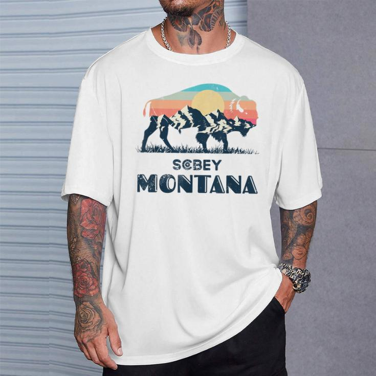 Scobey Montana Vintage Hiking Bison Nature T-Shirt Gifts for Him