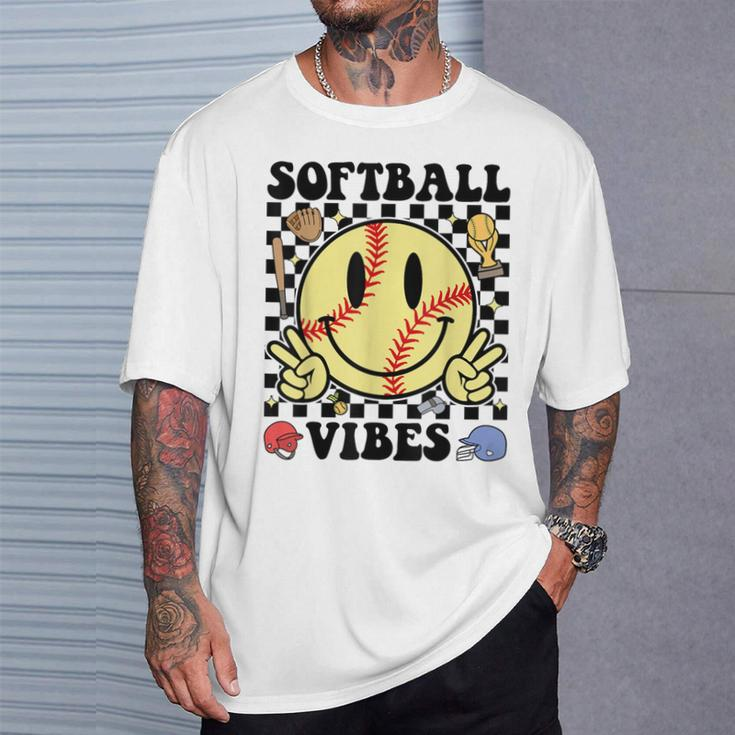 Softball Vibes Smile Face Game Day Softball Mom T-Shirt Gifts for Him