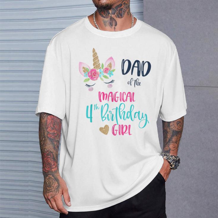 Unicorn Dad Of The 4Th Birthday Girl Matching Papa T-Shirt Gifts for Him