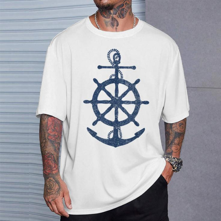 Vintage Distressed Sail Boating Nautical Grungy Navy Anchor T-Shirt Gifts for Him