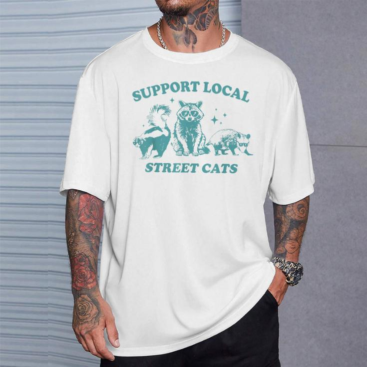 Vintage Support Local Street Cats Raccoon Opossum Skunk T-Shirt Gifts for Him