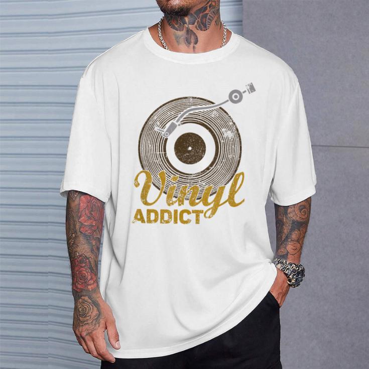 Vinyl Addict Vintage Record Player Music Lovers Retro Dj T-Shirt Gifts for Him