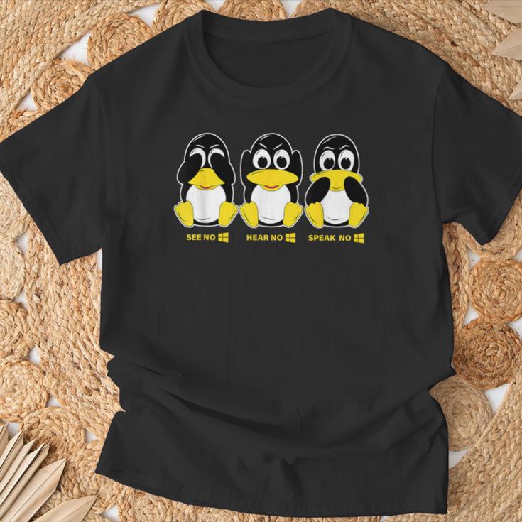 3 Linux Penguins Hörre Sehen Sprechen Kein Win Informatiker T-Shirt Geschenke für alte Männer