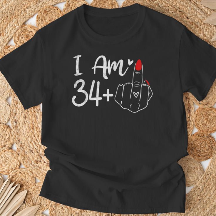 I Am 34 Plus 1 Middle Finger For A 35Th Birthday For Women T-Shirt Gifts for Old Men