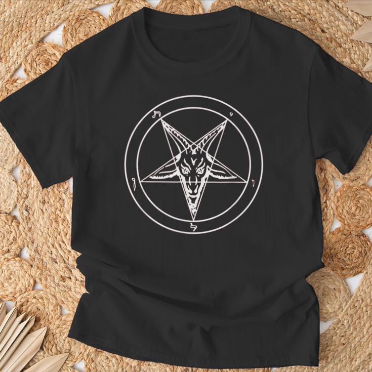 666 Satan Star Motif With Skull Pentagram T-Shirt Geschenke für alte Männer