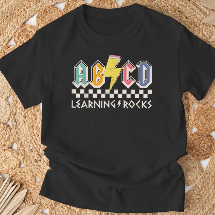 Abcd Learning Rocks Rock'n Roll Teachers Pencil Lightning T-Shirt Gifts for Old Men