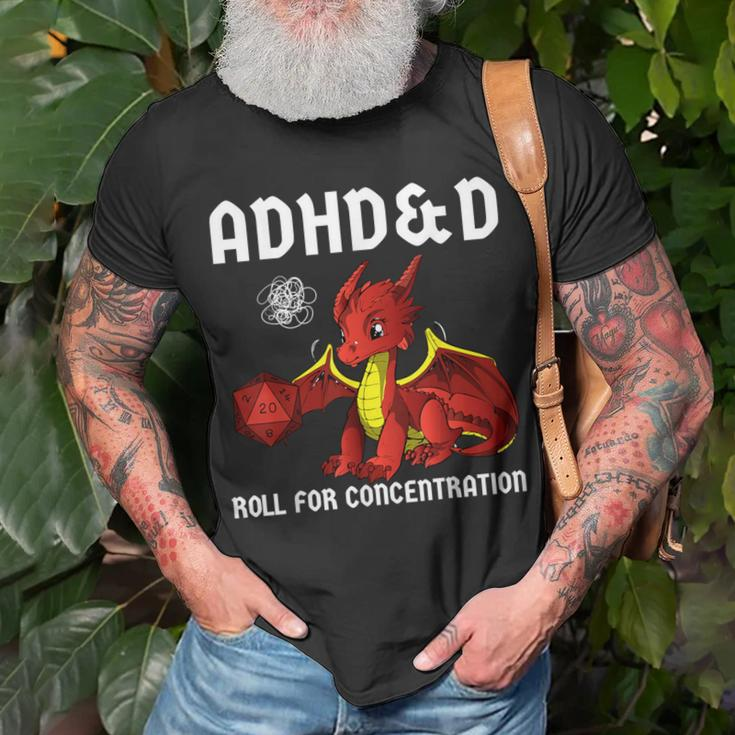 Adhd&D Roll For Concentration Cute Dragon T-Shirt Gifts for Old Men