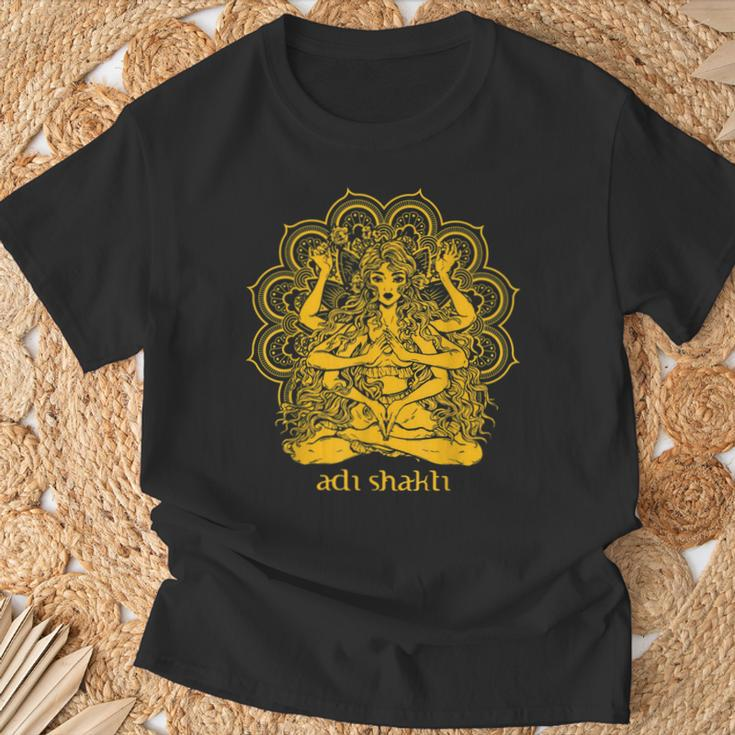 Adi Shakti Herren T-Shirt, Spirituelles Yoga Motiv Gold auf Schwarz Geschenke für alte Männer