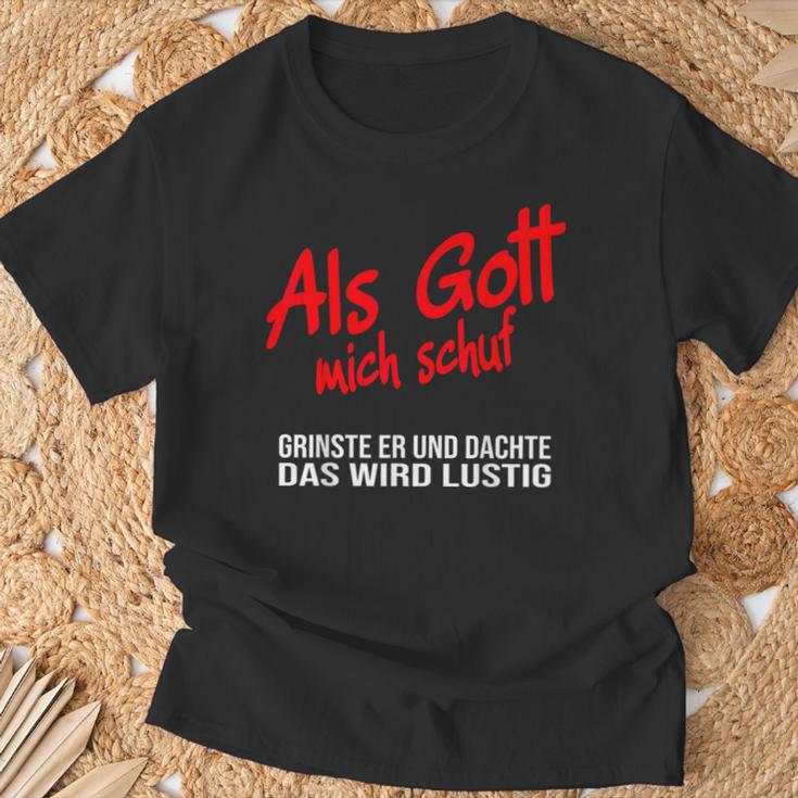 Als Gott Mich Schuf Grinste Er German Language Black T-Shirt Geschenke für alte Männer