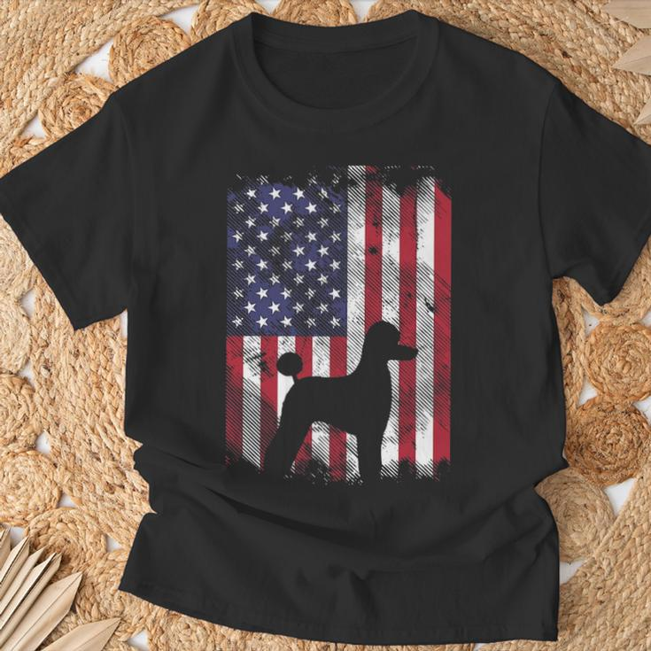 America Flag Poodle Vintage Patriotic Dog Lover Owner T-Shirt Gifts for Old Men