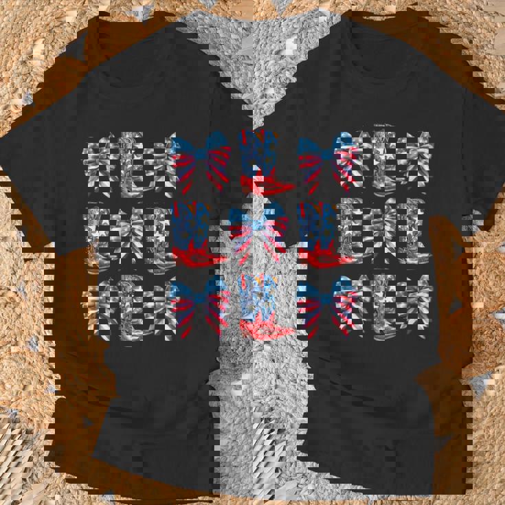 American Flag Boots And Bows 4Th Of July Cowgirl Western T-Shirt Gifts for Old Men