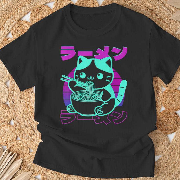 Anime Kawaii Ramen Cat 80S Retro Japanese Noodle Aesthetic T-Shirt Gifts for Old Men