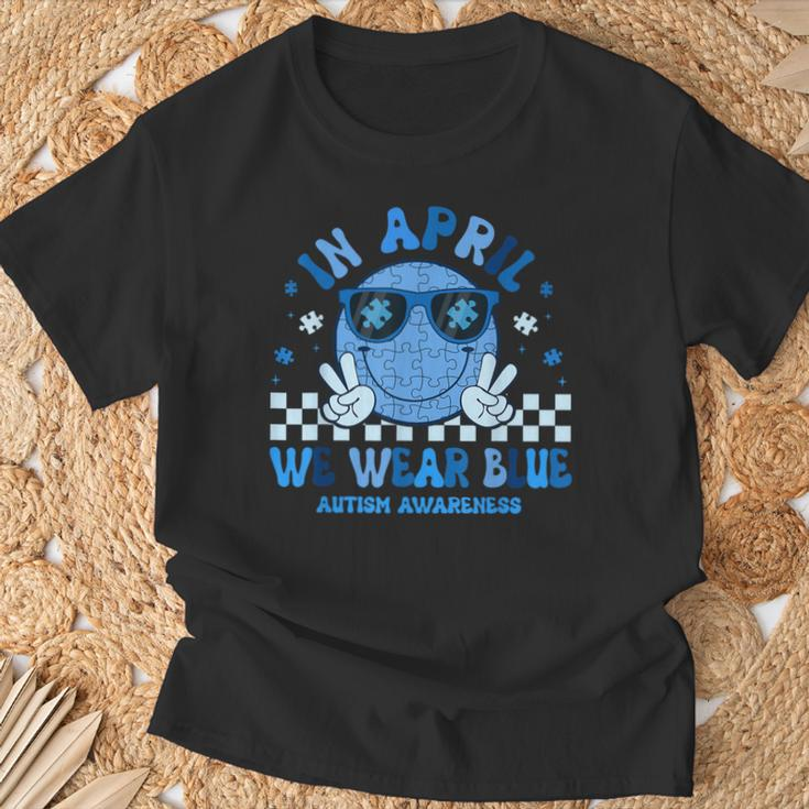 In April We Wear Blue Autism Awareness Hippie Face T-Shirt Gifts for Old Men