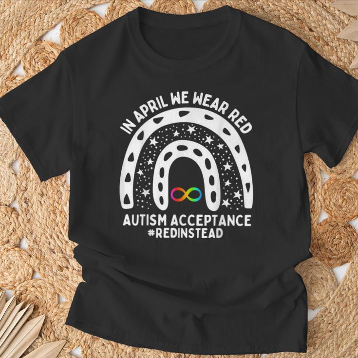 In April We Wear Red Autism Awareness Acceptance Red Instead T-Shirt Gifts for Old Men