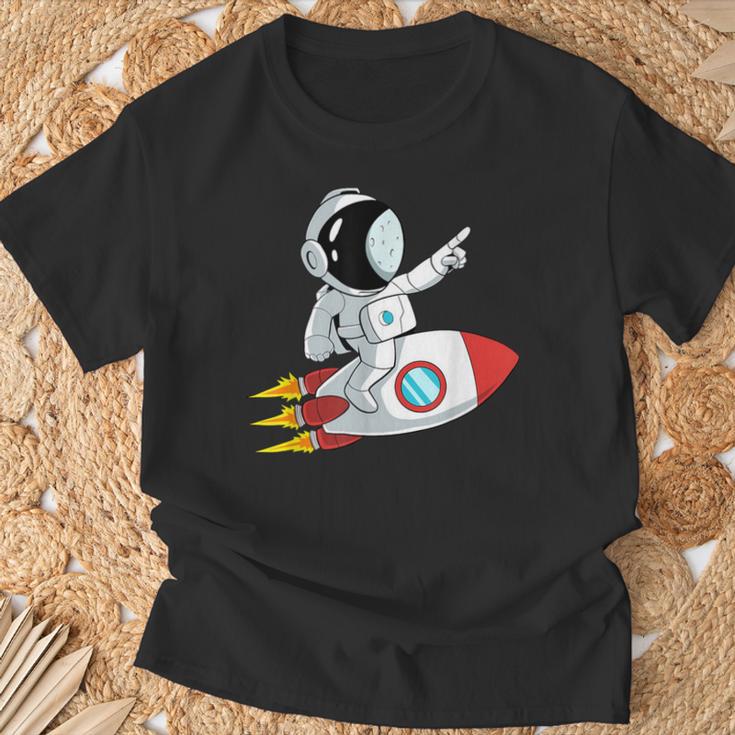 Astronaut und Rakete im Weltraum T-Shirt, Unisex Schwarz Geschenke für alte Männer