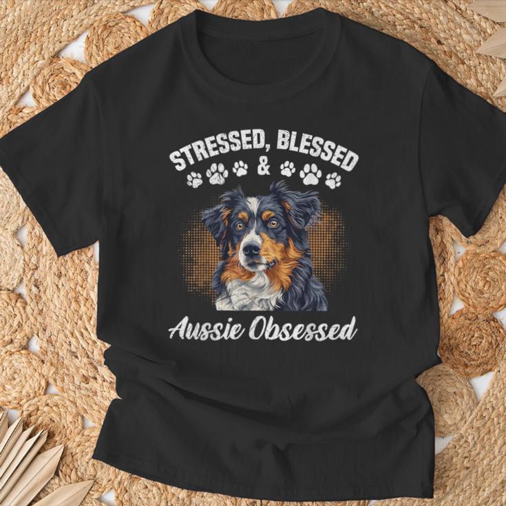 Australian Shepherd Stressed Blessed Aussie Lustig Besitzer T-Shirt Geschenke für alte Männer