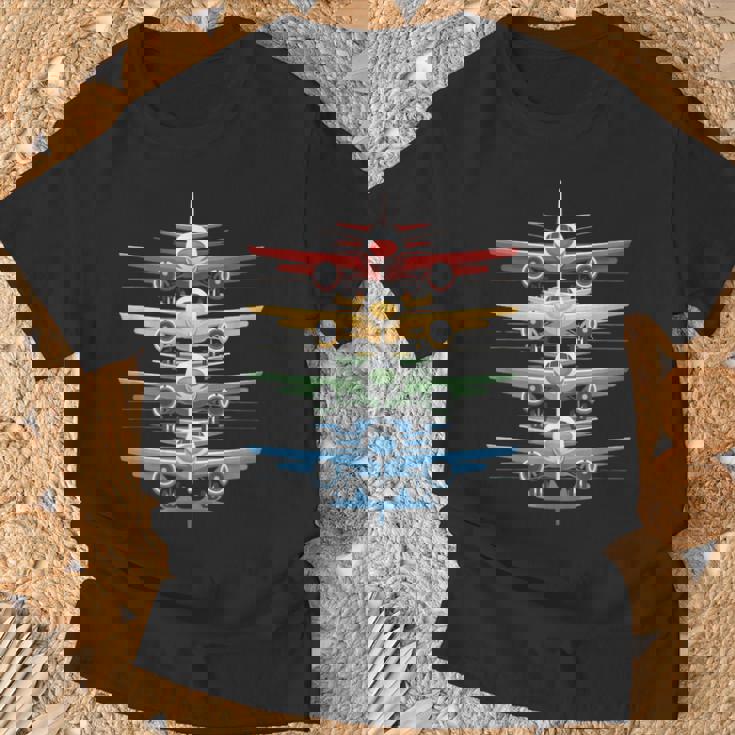 Aviation Airplane Flying Airline Colorful Enthusiast Pilot T-Shirt Gifts for Old Men