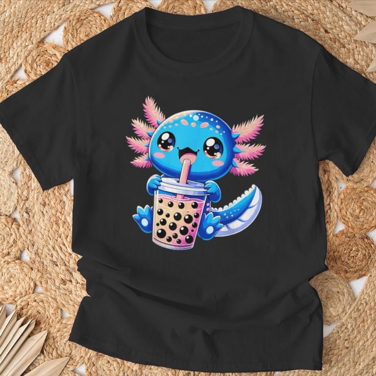 Axolotl Bubble Boba Tea Anime Cute Kawaii Blue Axolotl T-Shirt Gifts for Old Men