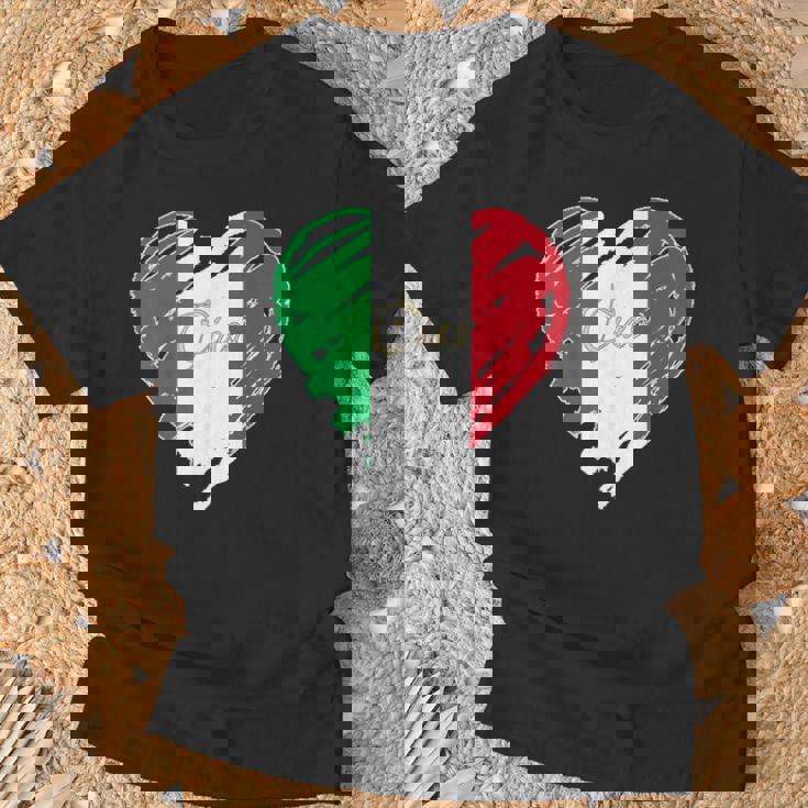 Bandera Italiana Con Diseño De Corazón Con Texto En Inglés Proud To Be Italian I Love Ital Camiseta unisex Regalos para ancianos
