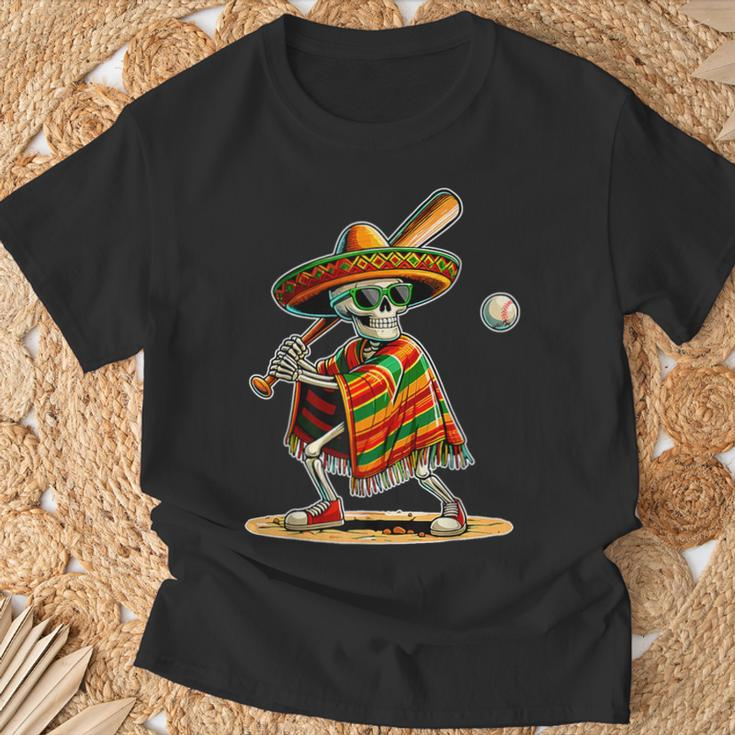 Baseball Skeleton Mexican Sombrero Cinco De Mayo T-Shirt Gifts for Old Men