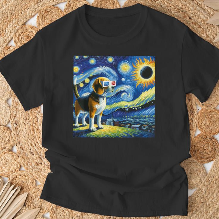 Beagle Dog Solar Eclipse Glasses 2024 Van Gogh Starry Night T-Shirt Gifts for Old Men