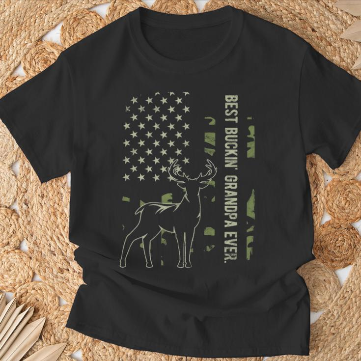 Best Buckin' Grandpa Ever Camo American Flag Deer Hunting T-Shirt Gifts for Old Men