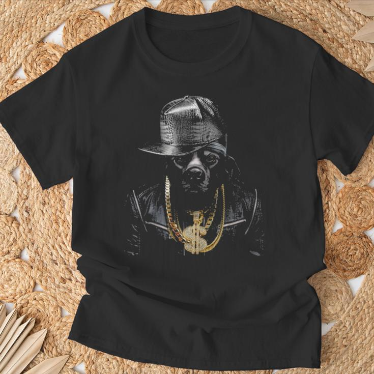 Black Pit Bull Rapper As Hip Hop Artist Dog T-Shirt Gifts for Old Men