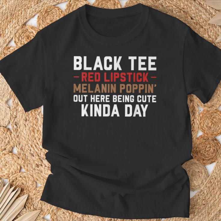 Black Red Lipstick Melanin Brown Skin Black History T-Shirt Gifts for Old Men