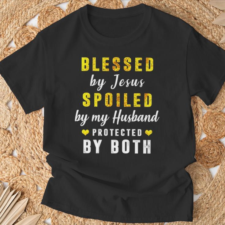 Blessed By Jesus Spoiled By My Husband Protected By Both T-Shirt Gifts for Old Men