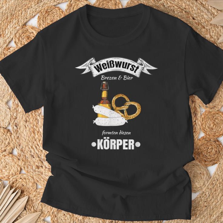 Boarisch Bayrisch Weißwurst Wurst Brezn Brezel Hopfen Motiv T-Shirt Geschenke für alte Männer