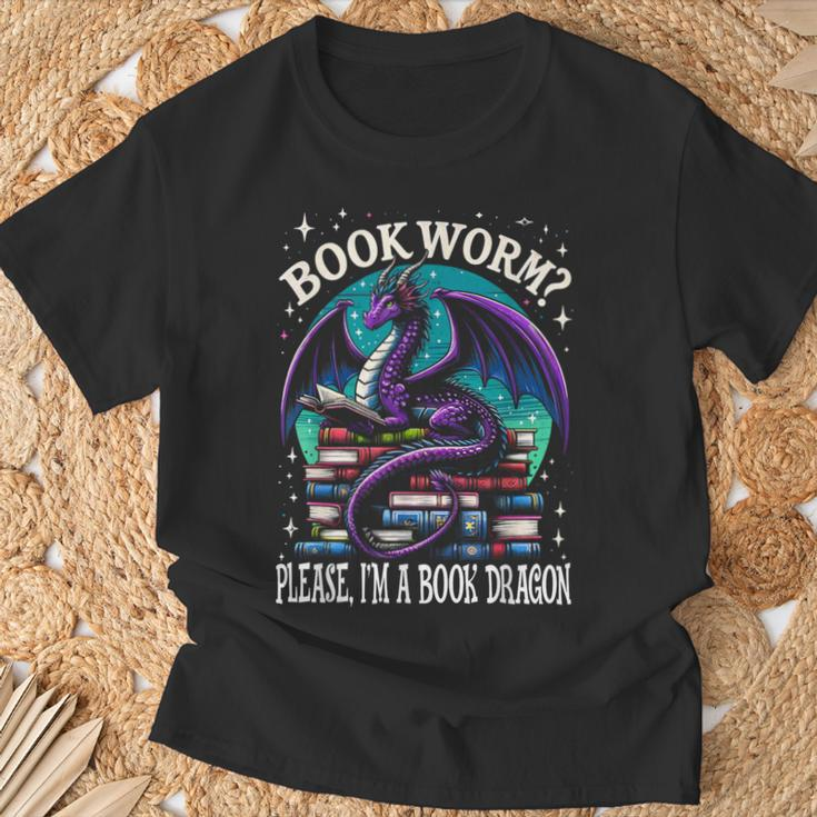 Bookworm Please I'm A Book Dragon Distressed Dragons Books T-Shirt Gifts for Old Men