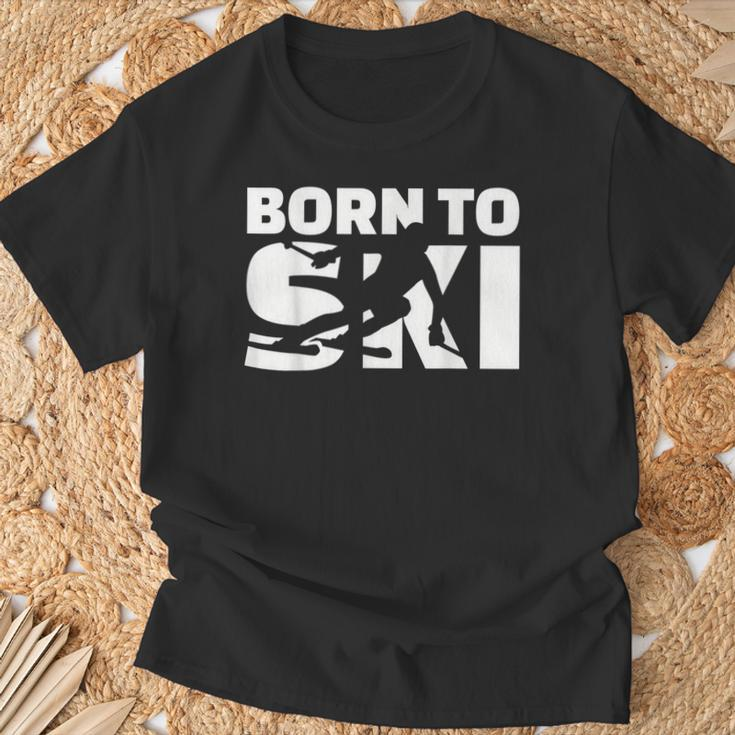 Born to Ski Schwarz T-Shirt, Pistenmotiv für Skifahrer Geschenke für alte Männer