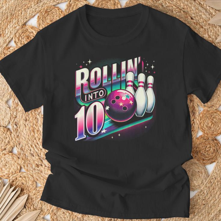 Bowling Birthday Rollin Into 10 Party 10Th Bday Retro Girl T-Shirt Gifts for Old Men