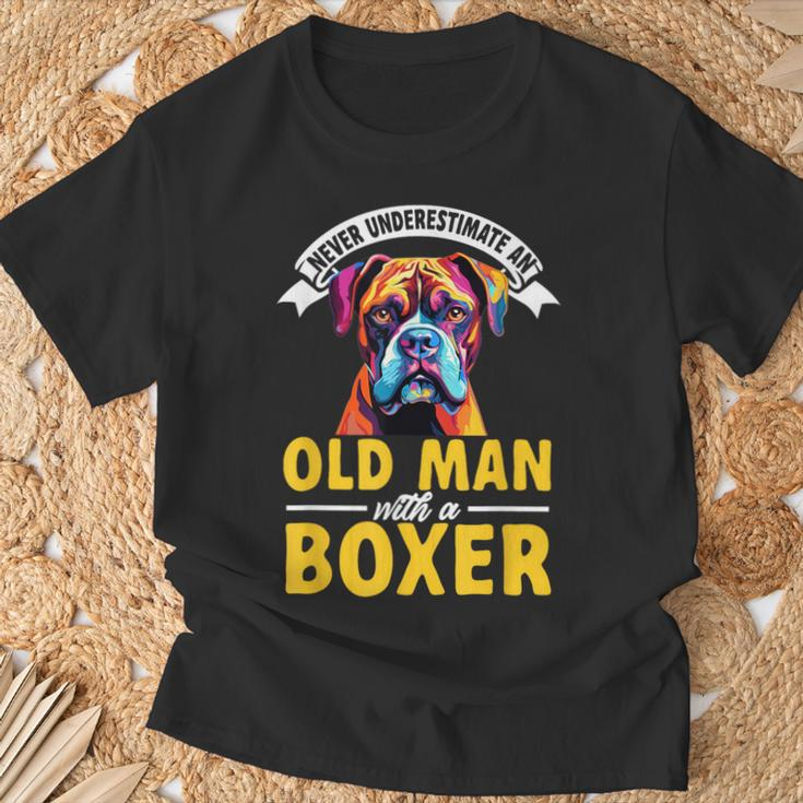 Boxer Dog Breed Pet Never Underestimate An Old Man T-Shirt Gifts for Old Men