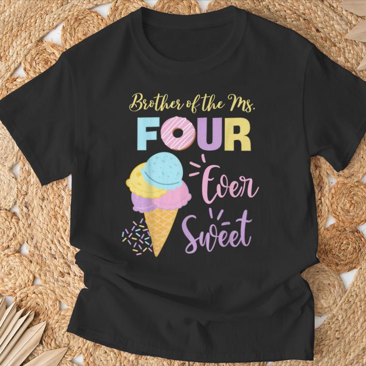 Brother Of The Ms Four Ever Sweet Ice-Cream 4Th Birthday T-Shirt Gifts for Old Men