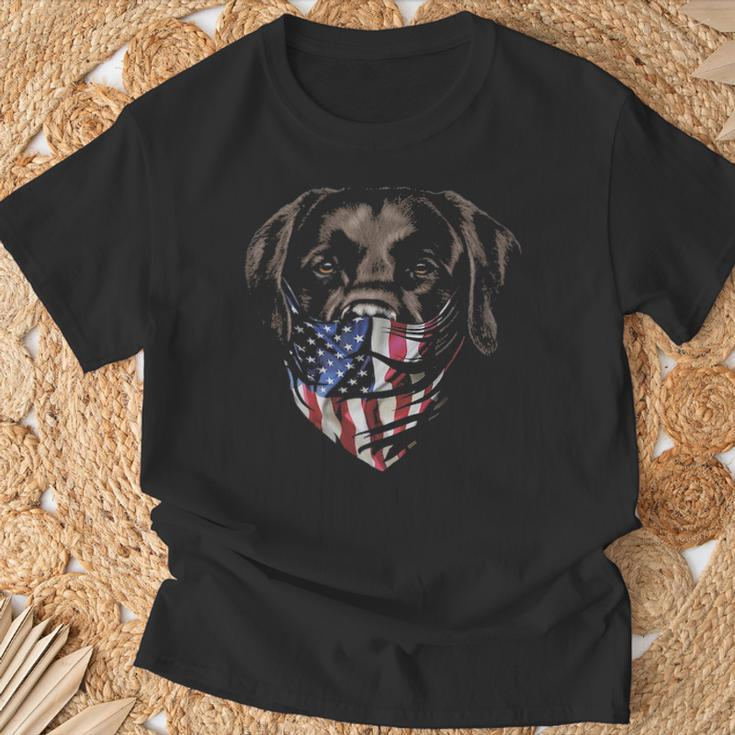 Brown Labrador In Patriotic Usa America Bandana Dog T-Shirt Gifts for Old Men