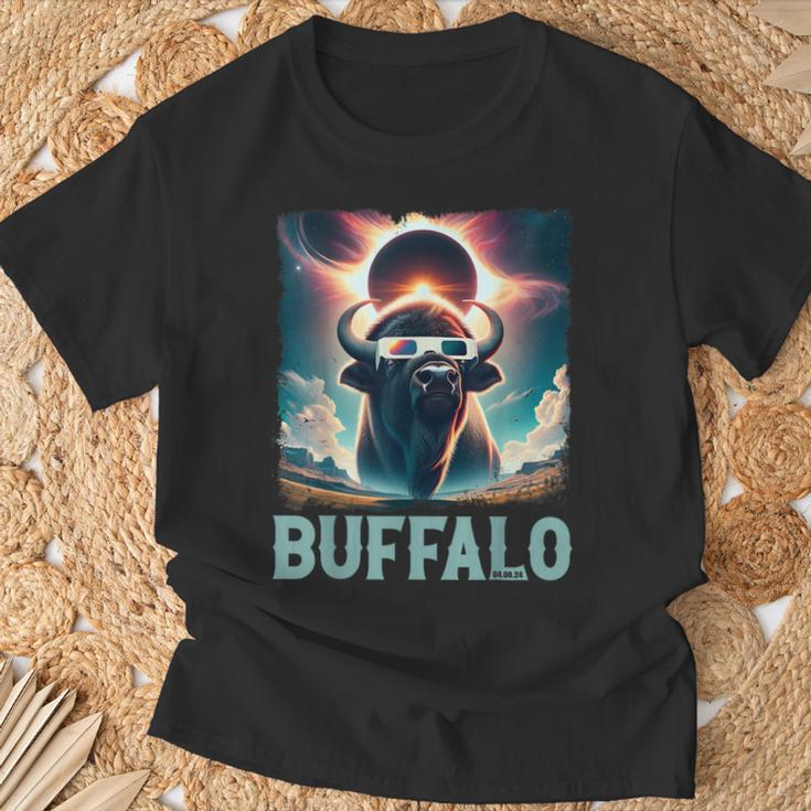 Buffalo Total Eclipse 2024 American Bison With Solar Glasses T-Shirt Gifts for Old Men