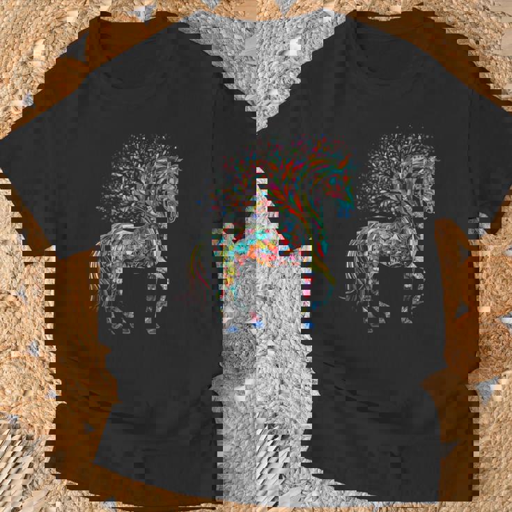 Caballo Arte Árbol Colorido Animal Caballo Camiseta unisex Regalos para ancianos