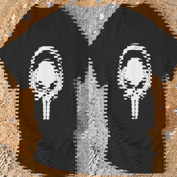 Calavera Dj Con Cascos Dj Skull Headphones Camiseta unisex Regalos para ancianos