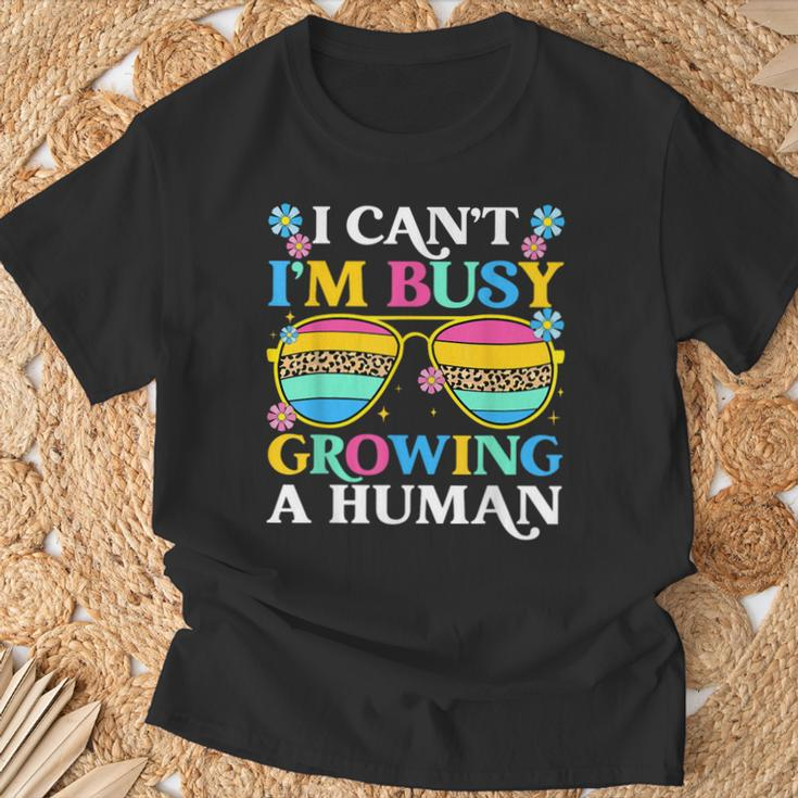 I Can't I'm Busy Growing A Human Pregnancy Announcement Mom T-Shirt Gifts for Old Men