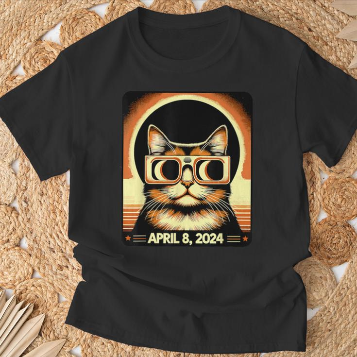 Cat In Eclipse Glasses Totality 2024 Total Solar Eclipse T-Shirt Gifts for Old Men