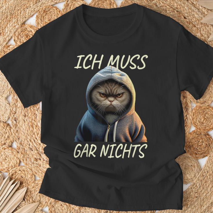 Cat Ich Muss Gar Nichts Egal Nein Müde Lounger Cat T-Shirt Geschenke für alte Männer