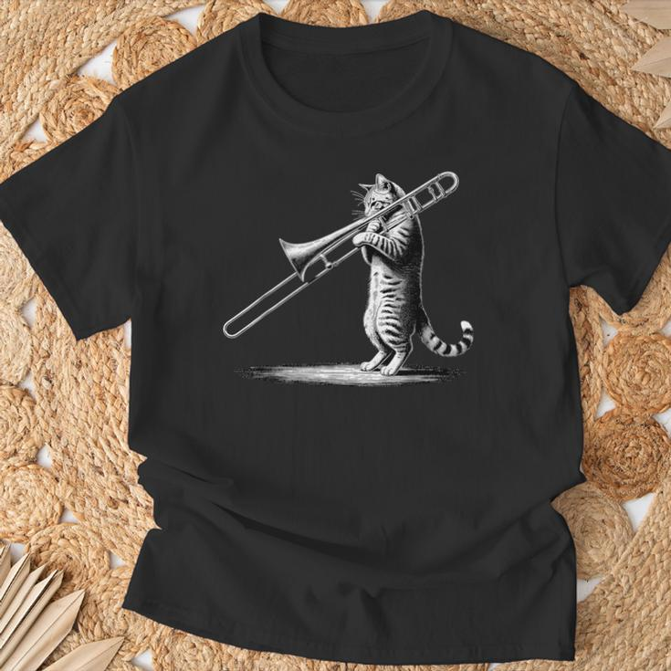 Cat Playing Trombone Player Trombonist Instrument T-Shirt Gifts for Old Men