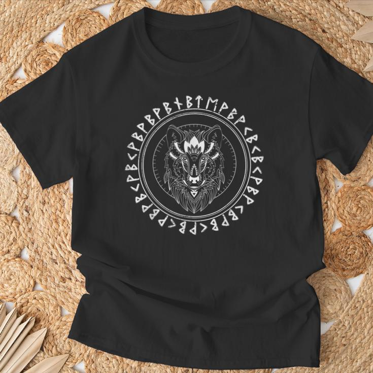Celtic Viking Wolf Face Norse Mythology T-Shirt Gifts for Old Men