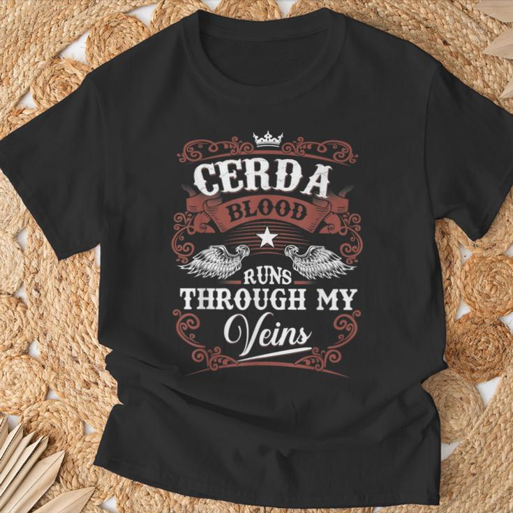 Cerda Blood Runs Through My Veins Vintage Family Name T-Shirt Gifts for Old Men